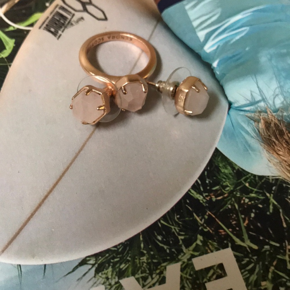 Rose gold ring and matching earrings